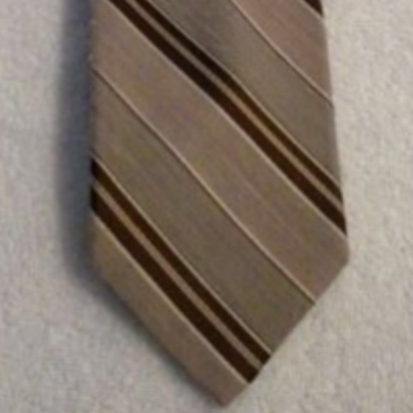 Mens NECKTIE L.S. Ayres Beige Striped Tie Polyester Linen Wedding Party - Picture 6 of 8